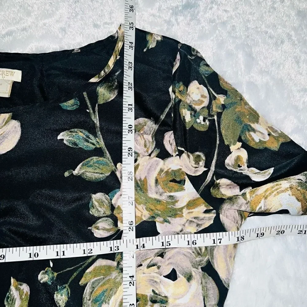 J. Crew Black Tulip Hem Knee Length Long Sleeve Floral Faux wrap  Dress Size 8